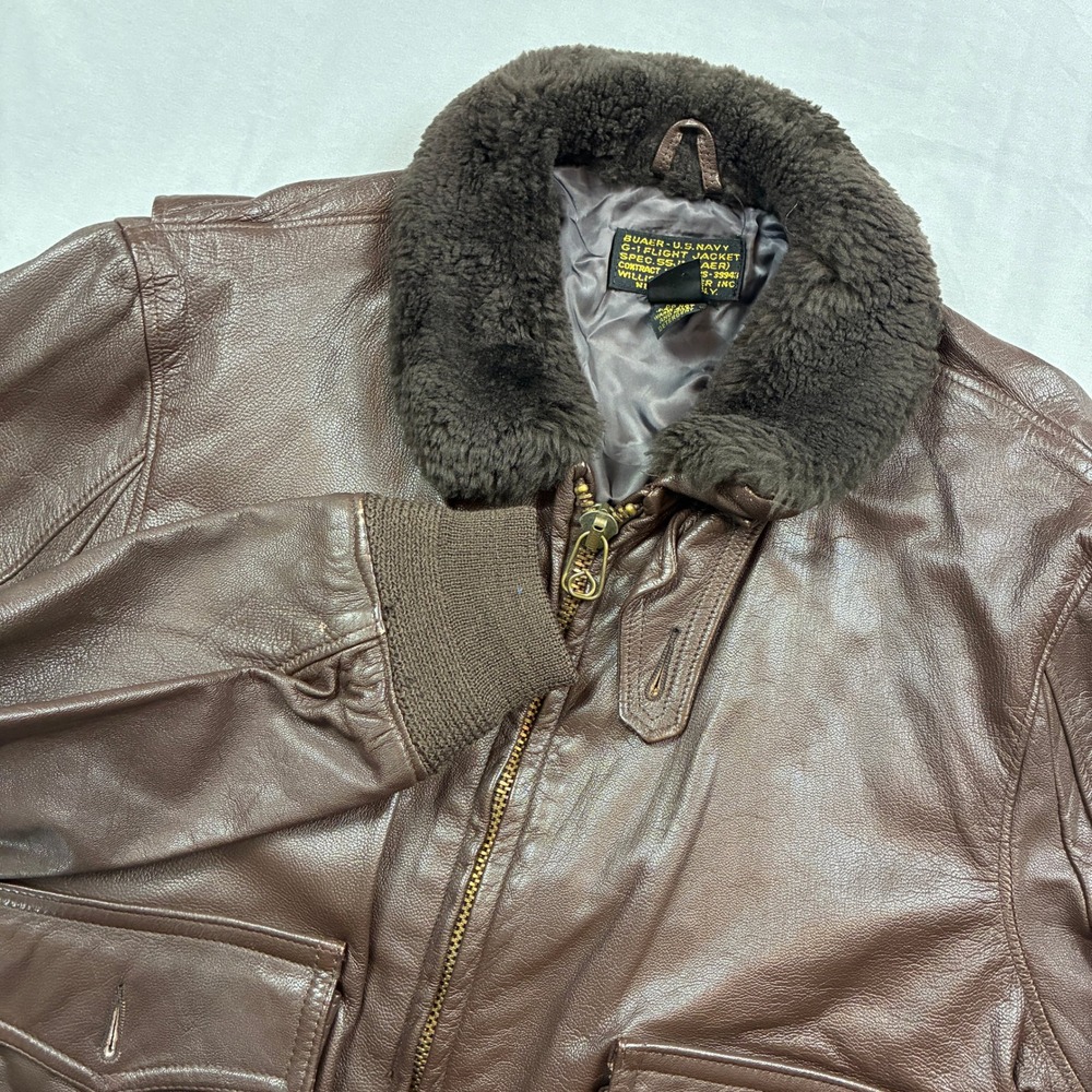 Willis & Geiger G-1 Flight Jacket Mens 42 Brown Leather US Navy Bomber 55J14
